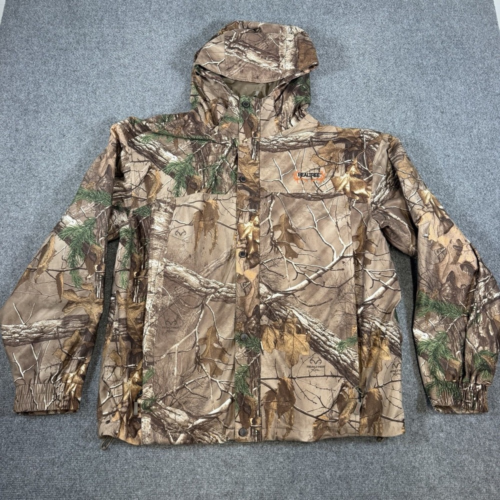 Realtree Jacket Mens XL Brown Camo Hooded Waterproof Scent Control Hunting